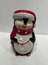 Pottery for tea light Med 6 1/5 tall Penguin Santa ￼Christmas