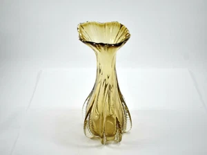 VTG MCM "Barovier Venetian" Amber Glass Vase with Clear Applied Ribs 1970 - Picture 1 of 6