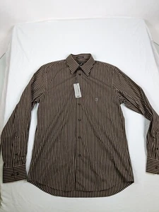 Express 1MX Button Up Shirt Men Medium 15-15.5 Fitted Stretch Long Sleeve Brown - Picture 1 of 8
