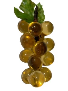 Vtg Lucite Yellow Gold Large Grape Cluster Driftwood With Leaves MCM Rare Color - Picture 1 of 8