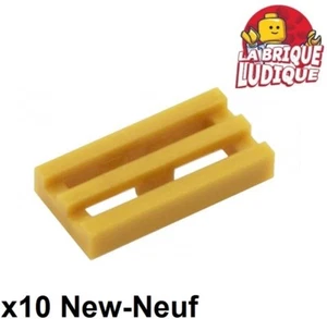 LEGO 10x Tile Modified 1x2 Griglia Radiatore Groove Oro Dorati/Pearl 2412b New - Picture 1 of 1