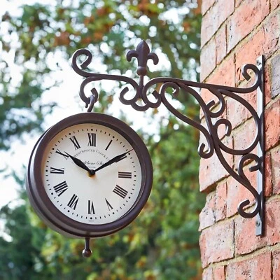 Garden Station Clock Thermometer Wall Mounted Outdoor Home Decor 35cm - Image 1 of 4