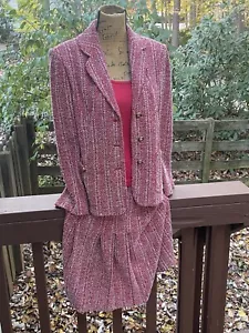 Johannes 2 Stk. Roter Tweed Santana Strick passender Blazer Faltenrock Anzug GR. 12/10 - Bild 1 von 19