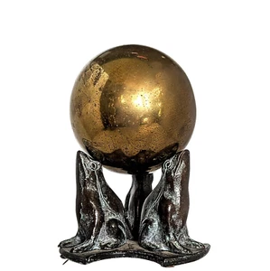 Ethan Alan drei Frösche Ständer mit Messingkugel Vintage Tischskulptur 7" - Bild 1 von 9