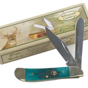 Frost Whitetail Cutlery Dog Leg Trapper Green Bone Pocket Knife - Picture 1 of 2