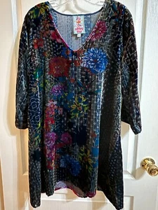 Johnny Was Ladies Black Floral Velvet V Neck 3/4 Sleeve Dress Size S - Picture 1 of 5
