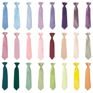 Boys Pretied Plain Satin Skinny Thin Slim Tie Wedding Neck Tie Pastel Colours - Picture 1 of 60
