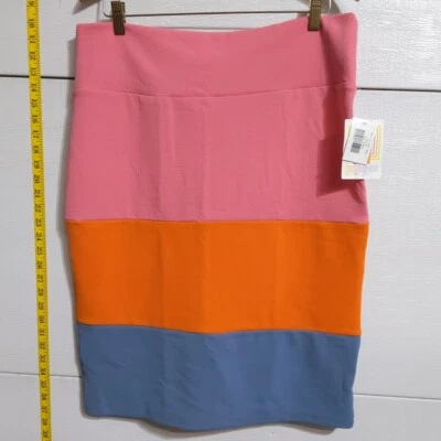 Falda LuLaRoe Cassie 2XL Colorblock Rosa Naranja Azul Lápiz Elastizada Nueva con Etiquetas Mujeres  Foto 1 de 3