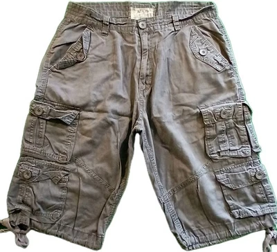 Pantalones Cortos Carga Vintage PJ M Gris Hombres 34 Botones Cordón Multi Bolsillos Y2K Retro Foto 1 de 4