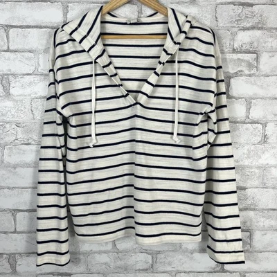 J.CREW FACTORY NWT Women's V-Neck Black Striped Beach Hoodie SMALL BZ025 - Image 1 of 4