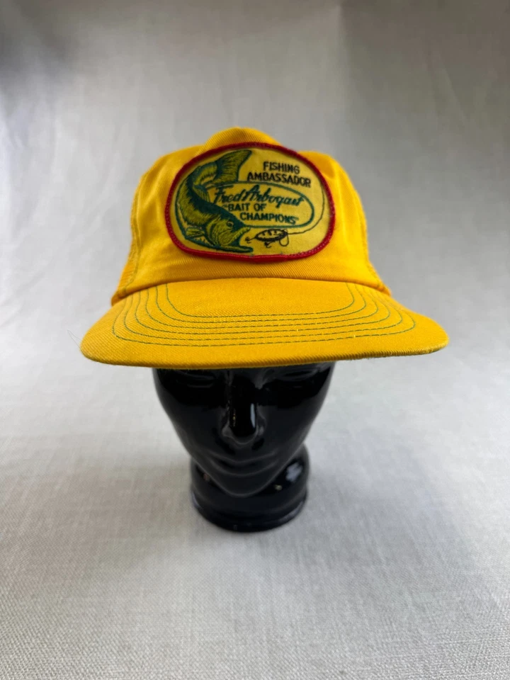 De colección Fred Arbogast Señuelos Sombrero Amarillo Billete Largo Snapback Torneo Pesca Foto 1 de 4
