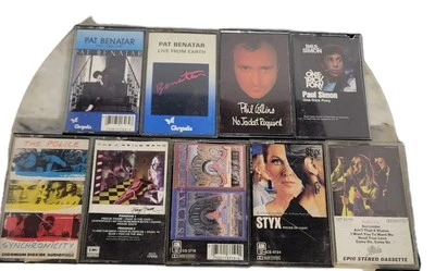 Vintage 9 Epic Stereo Cassette Tapes: Pat Benatar, Paul Simon,Styx, Phil Collins - Image 1 of 4