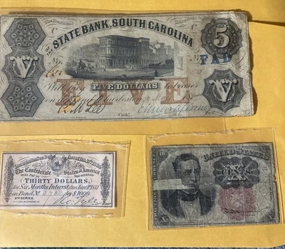 Old U.S. & Confederate Currency Lot Banknotes, Civil War, Fractionals – As-Is - Image 1 of 4