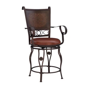 Linon Beatrix 24" Big and Tall Metal Stamped Back Swivel Counter Stool in Bronze - Picture 1 of 10