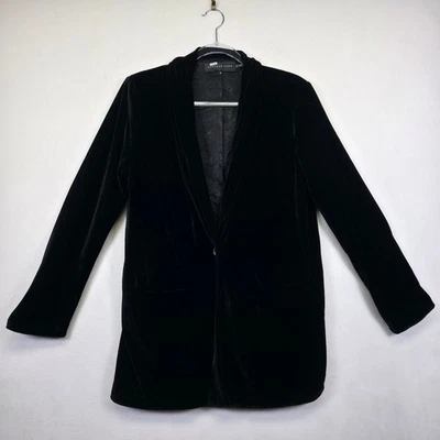 Бесконечная роза куртка женщин M черный бархат длинная линия блейзер карьера вечер шик - Изображение 1 из 4