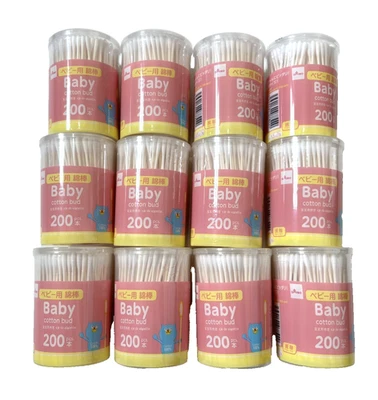 DAISO Baby Cotton Bud hisopo delgado 200 piezas juego de 12 puntas Q limpias para orejas de Japón Foto 1 de 4