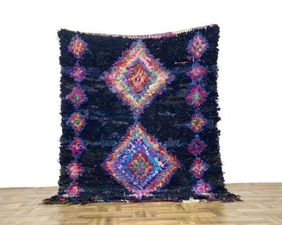 Alfombra de lana marroquí vintage, alfombra bereber tejida a mano, decoración boho del hogar, 4'x5'6" pies Foto 1 de 4