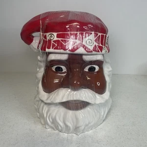 African American Black Santa Cookie Jar Wishes Ceramic Christmas Decoration - Picture 1 of 6
