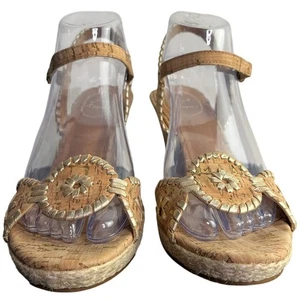Jack Rogers Clare Cork Wedge Sandals Womens 7.5 Beige 4"Heel Adjustable Strap - Picture 1 of 10