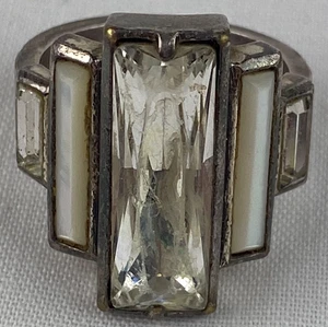 Vtg Dyrberg Kern Silver Tone Ring Faux Simulated Baguette Diamonds Size 9+ B51 - Picture 1 of 13