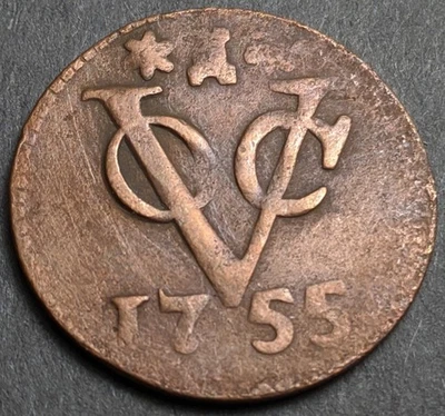 Antigua moneda de la Compañía Holandesa de las Indias Orientales 1755 VOC Duit Foto 1 de 2