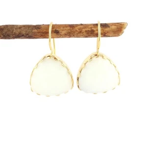 White Agate Yellow Gold Plated Gift For Love Drop/Dangle Earrings 0.98" - Picture 1 of 5