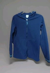 Lands End Niños Talla Lg 14-16 Azul Marino Cremallera Completa Verde Rayas Polar Sudadera Suave - Imagen 1 de 6