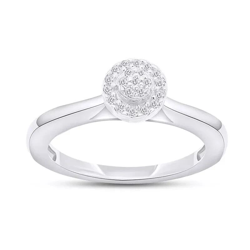 0.15 Ct Lab Grown Diamond Halo Women Engagement Ring 10k White Gold - Image 1 of 4