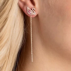 Swarovski 5469990 Dazzling Swan Earrings Rose Gold Pink Crystals – New No Box - Picture 1 of 5