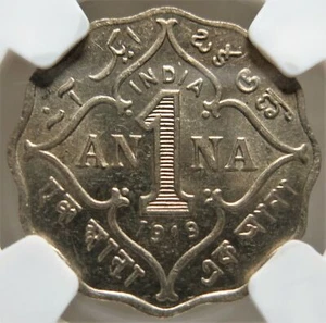 INDIA British 1 Anna 1919 B Bombay Mumbai NGC MS 61 UNC George V Britain - Picture 1 of 3