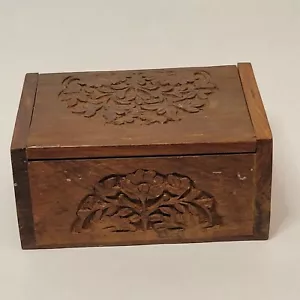 Archana Indien Fair Trade handgeschnitzte Holz Stash Box Holz Vintage Floral - Bild 1 von 12