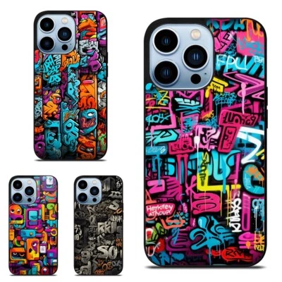 Hard Cover For iPhone 11 12 13 14 15 Pro Max Mini graffiti Streets vivid - Image 1 of 4
