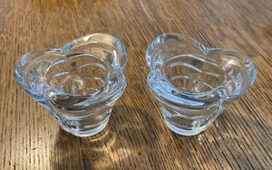 2 Vintage Italienische Kleeblatt Kristall Klar Glas Kerzenständer Gemarkt ITALIEN - Bild 1 von 7