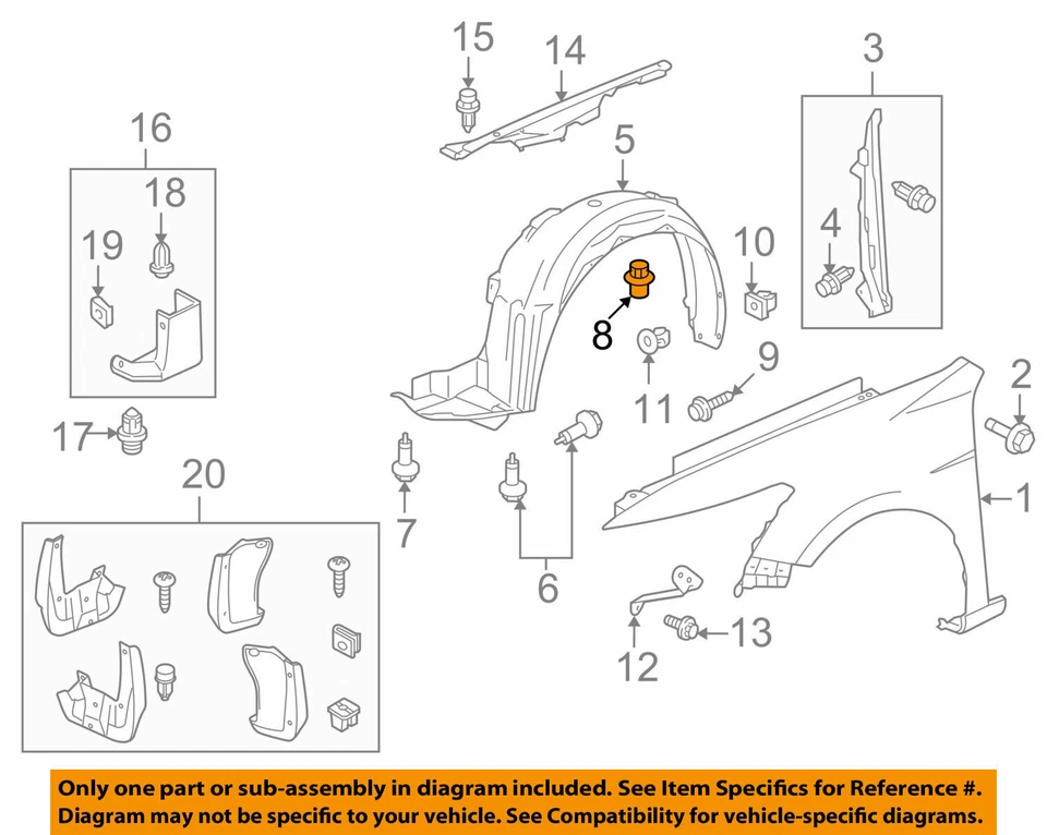 本田原始设备制造商讴歌车头灯前总成夹右右手 91501TR0003 全新带盒 (1 件 — 第 1/1 张图片