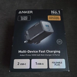 100W USB-C Plug Anker PrimeGaN Wall Charger 3-Port Compact&Foldable For MacBook - Picture 1 of 3