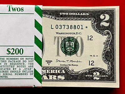 NEW ⭐️ 2017A STAR NOTE ⭐️  $2 DOLLAR  BILL  ( SAN FRANCISCO L ) UNCIRCULATED - Image 1 of 3