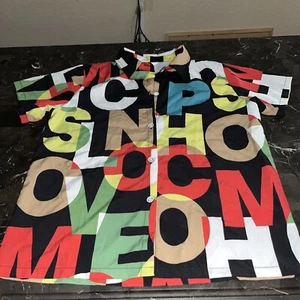 Boys Stein Allover Letter Graphic button down Shirt  size M/L - Picture 1 of 3