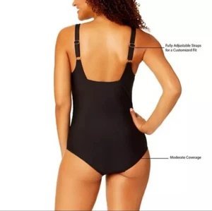 Anne Cole Ladies Square Neck Ruched One Piece Swimsuit UPF 50 Size MEDIUM Black - Picture 1 of 5