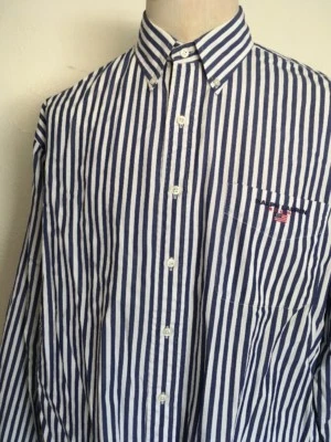 CAMISA RALPH LAUREN SPORT Azul Blanco RAYAS ABOTONADAS Logotipo Spellout XL Foto 1 de 4