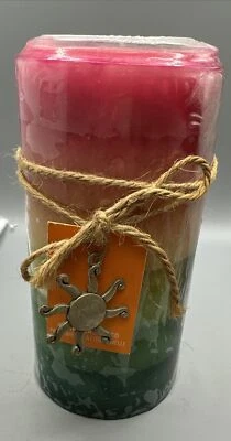 Pier 1 Imports Discontinued Citronella Scented Rainbow Layered Pillar Candle - Image 1 of 4