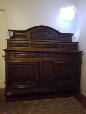 Vintage Buffet cabinet, Dark Wood with Carvings Cover