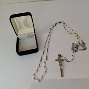 Jesus On Cross With Rosary Beads Vintage Silver Metal Alpacca Alpaca L.C. Italy - Picture 1 of 8