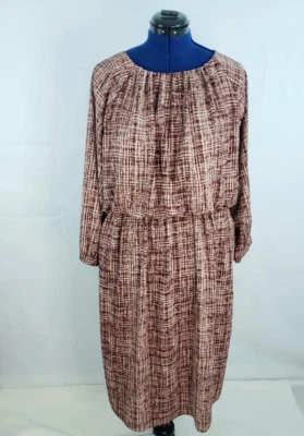 Vestido Vaina Blusa Mujer Prologue Marrón Midi Ikat Bolsillos Cuello Redondo XL U89 Foto 1 de 4