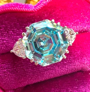7 Ct Certified Treated Pretty Blue Diamond Ring with Diamond Accents. 925 Silver - Picture 1 of 9