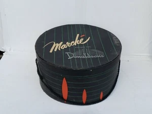 Vintage 1960s Ladies Hat Box Marche Donaldson's Dept Store Black Green Pinstripe - Picture 1 of 10