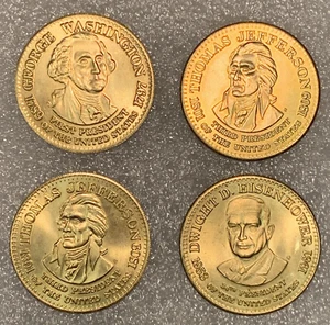 4 Shell Gas/Oil Presidential Collector Coins-Washington,Jefferson(2),Eisenhower - Picture 1 of 9