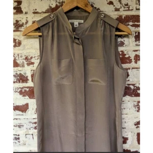 Banana Republic 100% Silk Safari Sleeveless Taupe Blouse Top - Picture 1 of 7