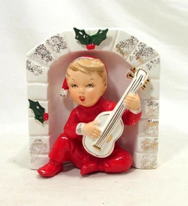 Vintage Napco CX4896B Keramik Übertopf Junge mit Gitarre Kamin Japan - Bild 1 von 12