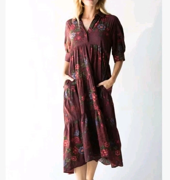 Natural Life 尺寸 M Rebecca 分层迷笛连衣裙紫藤蓝色紫色粉红色花卉 — 第 1/4 张图片