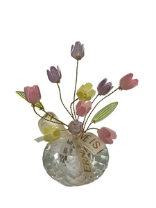 Elegant Crystal Glass Tulip Bouquet – Eternal Flower Arrangement in Faceted Vase - Picture 1 of 4